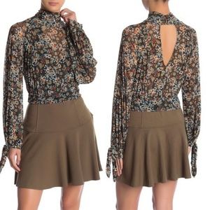 Free People Multicolor Floral Blouse with Keyhole Back
